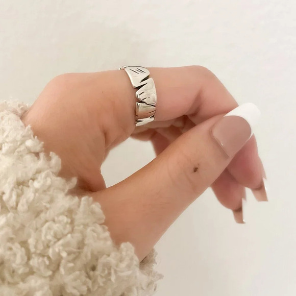 925 Sterling Silver Modern Ring Band Irregular Ring Abstract Modern Ring Band - Picture 8 of 9